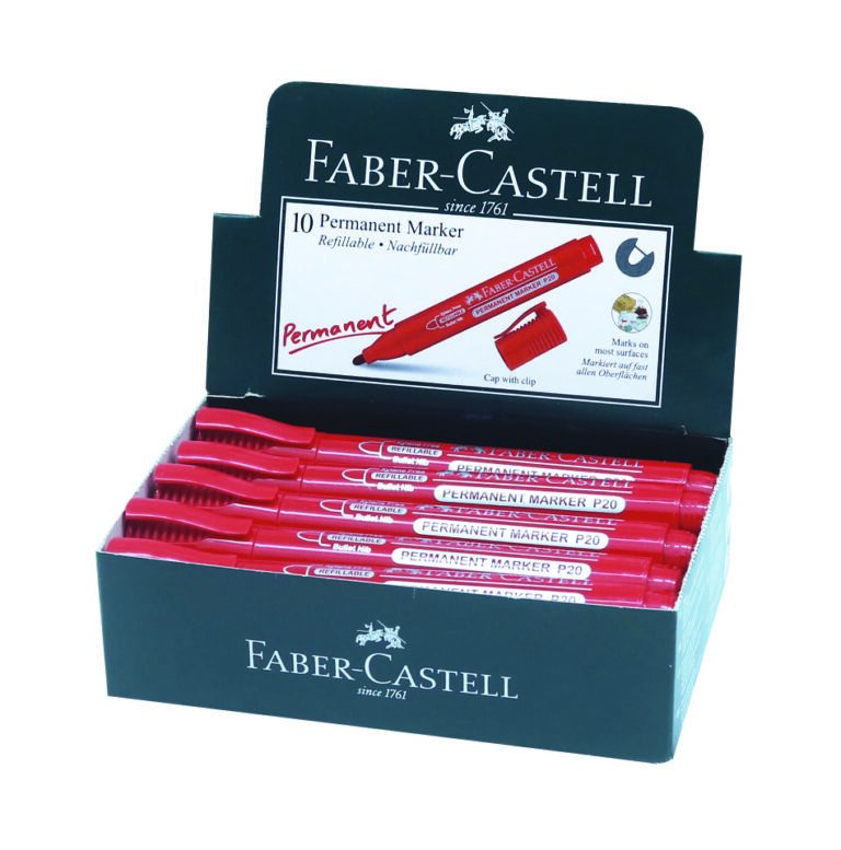 Faber-Castell Permanent Marker Bullet Box Of 10PC Red