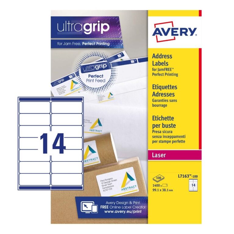 AVERY PARCEL LABELS L7166-100 WITH ULTRAGRIP TECHNOLOGY, 99.1 X 93.1 MM, 6 LABELS PER SHEET, 100 SHEETS IN A PACK