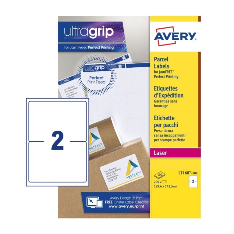 AVERY SELF ADHESIVE PARCEL SHIPPING LABELS L7169-100, 139 X 99.1 MM, BLOCK OUT TECHNOLOGY, 4 LABELS PER SHEET, 100 SHEETS IN A PACK