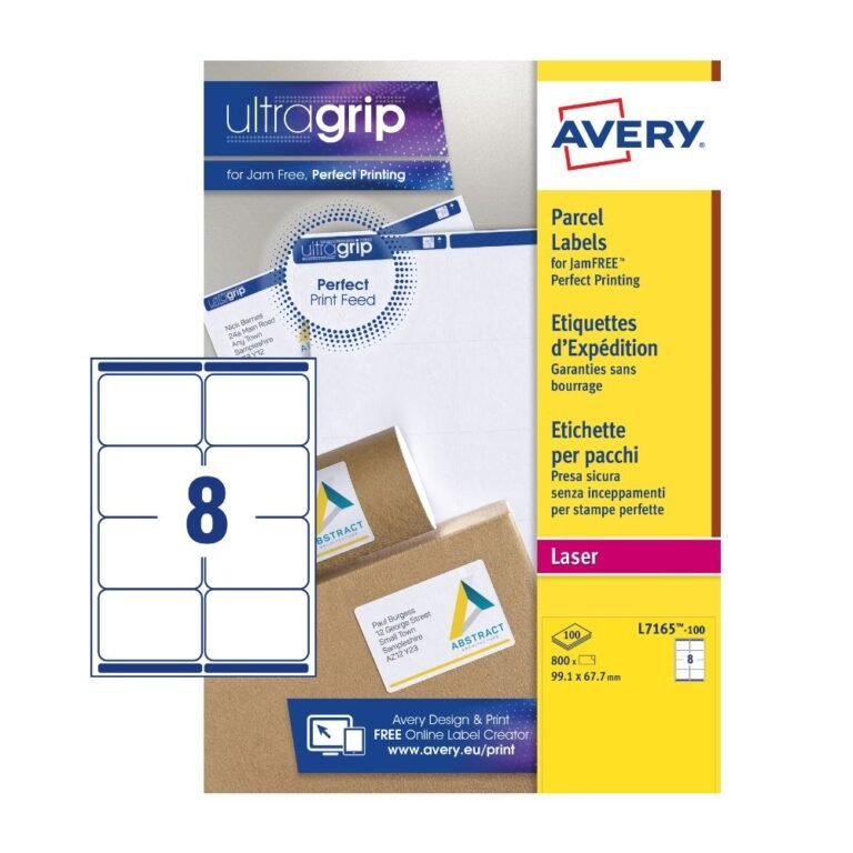 L7168 AVERY JAM FREE PARCEL LABEL, 199.6X143.5MM, 2 LABELS PER SHEET, 100 SHEETS IN A PACK