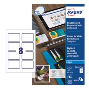 AVERY Business Cards C32015-25, 85 X 54 MM, Matt, 260GSM, 8 Cards Per Sheet, 25 Sheets In A Pack