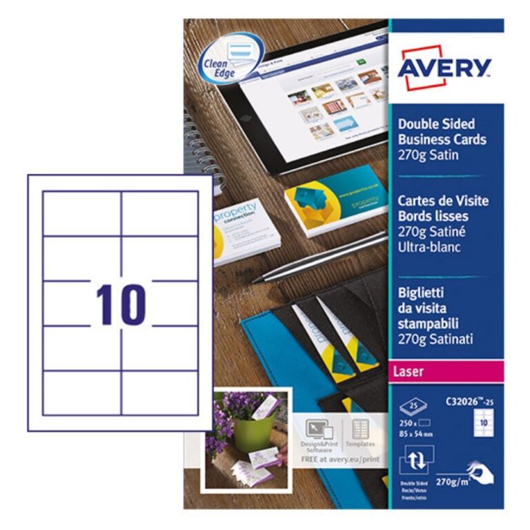 AVERY Superior Business Cards C32011-25, 85 X 54 MM, Matt, 200GSM, 10 Cards Per Sheet, 25 Sheets In A Pack