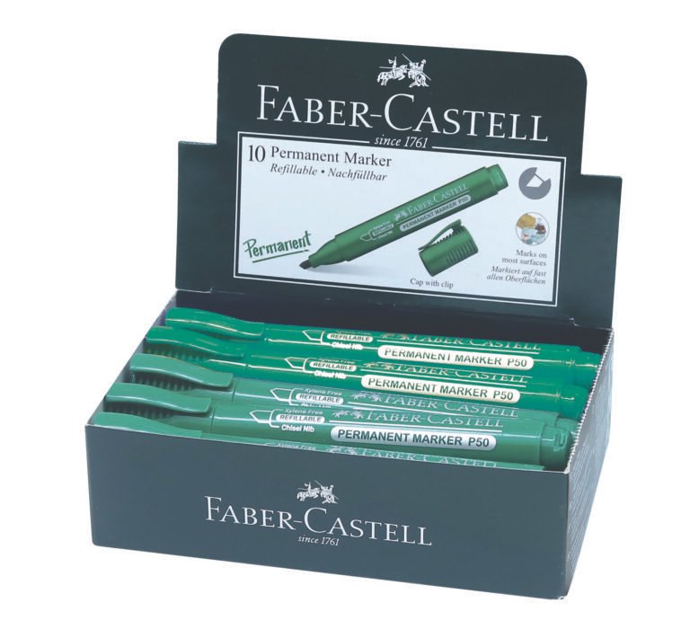 Faber-Castell Permanent Marker Chisel Box Of 10PC Green