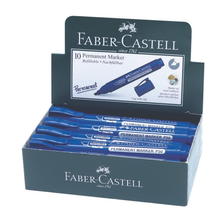 Faber-Castell Permanent Marker Chisel Box Of 10PC Blue