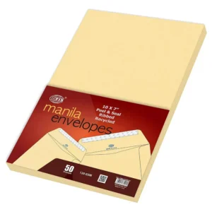 FIS Manila Envelopes Peel & Seal, Recycled, Ribbed, Pack of 50 Pcs. 10 x 7 Inch, 120 GSM – FSME1233PRRC50