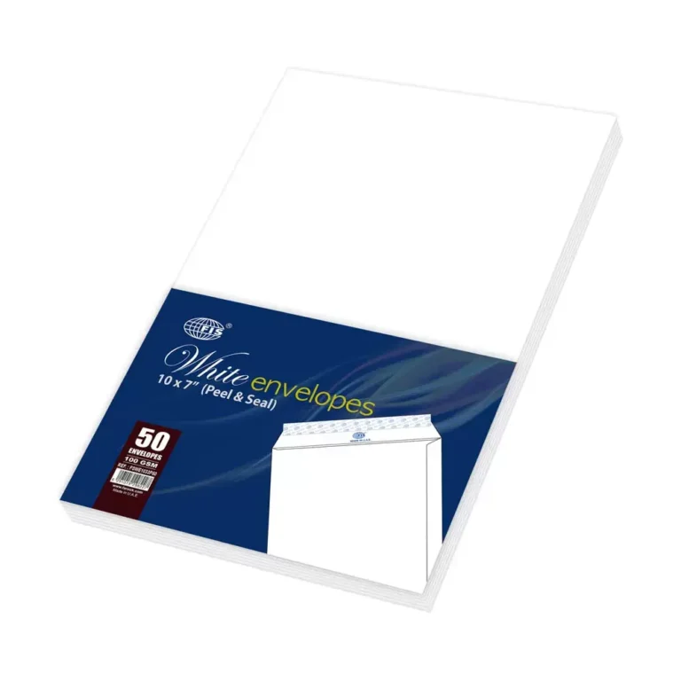 FIS White Envelopes Peel & Seal in Print, Pack of 50 Pcs. 10 x 7 Inch, 100 GSM – FSWE1033PI50