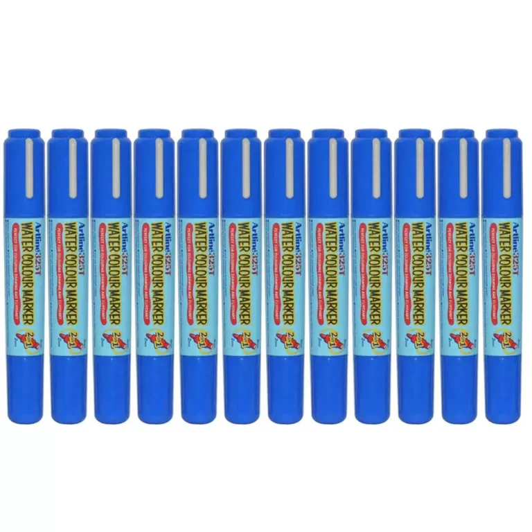Artline 325T 2in1 Water Colour Markers 2.0mm-5.0mm, Pack of 12 Pcs, Blue Color, Acrylic Fibre Tip – ARMK325BL