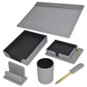 6-Piece FIS Executive Desk Set Italian PU, Grey – FSDS181GY