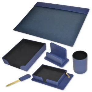 6-Piece FIS Executive Desk Set Italian PU, Blue – FSDS181BL