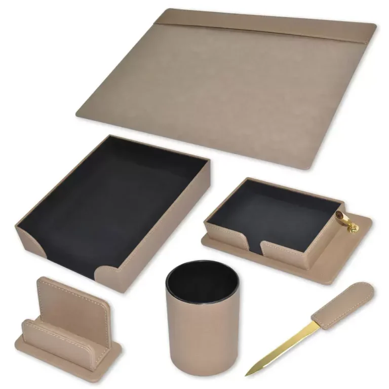 FIS FSDS181LBR PU Desk Set, 6 Pieces, Light Brown