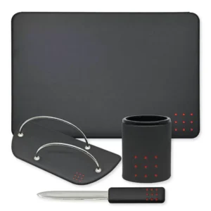 4 Pieces Desk Sets (Desk Blotter, Envelope Holder, Pen Holder, Letter Opener) Colour Black – UADS1831PO14