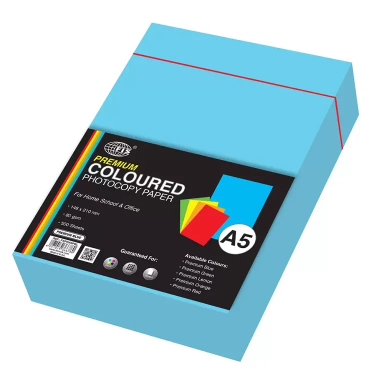 FIS FSPWA5PBL A5 Premium Colour Photocopy Paper, 80 gsm, 500 Sheets, Premium Blue