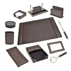 11 Pieces FIS Executive Desk Set Italian PU, Dark Brown – Office Desk Organizer – FSDS182DBR