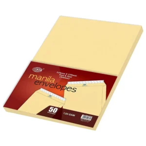 FIS Manila Envelopes Peel & Seal, Ribbed, Pack of 50 Pcs. C4 (324 x 229 mm), 120 GSM – FSME1227PR50