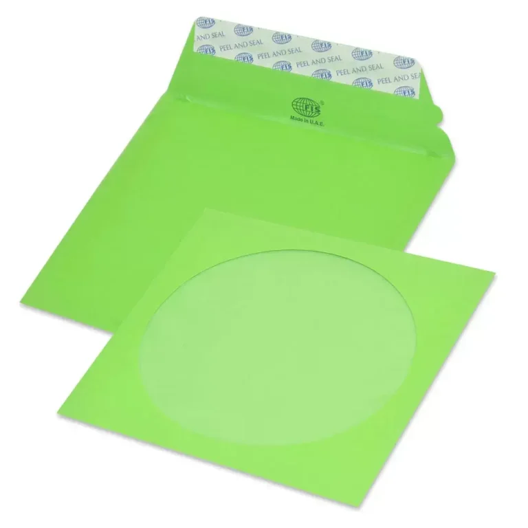 FIS Pack of 25 FIS Color Envelopes, 80 GSM, Peel and Seal, Size 125 X 125mm, Window Security Cut, Color Green
