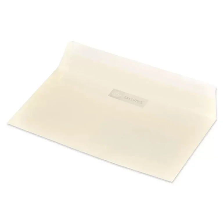 FIS Pack of 50 Executive Laid Paper Envelopes, 100 GSM, Peel and Seal, Size 115 X 225mm, Left Window, Security Cut, Color Cream