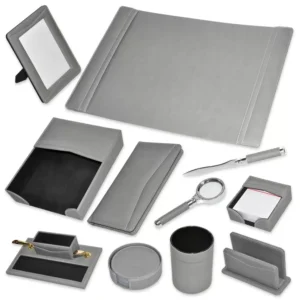 FIS 11 Pieces Executive Desk Set Italian PU, Grey Color – FSDS182GY