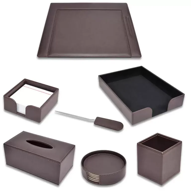 Executive Desk Set Italian PU Dark Brown – Set of 7 Pieces