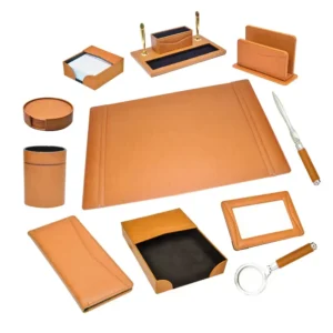 FIS 11 Pieces Executive Desk Set Italian PU, Light Brown Color – FSDS182LBR