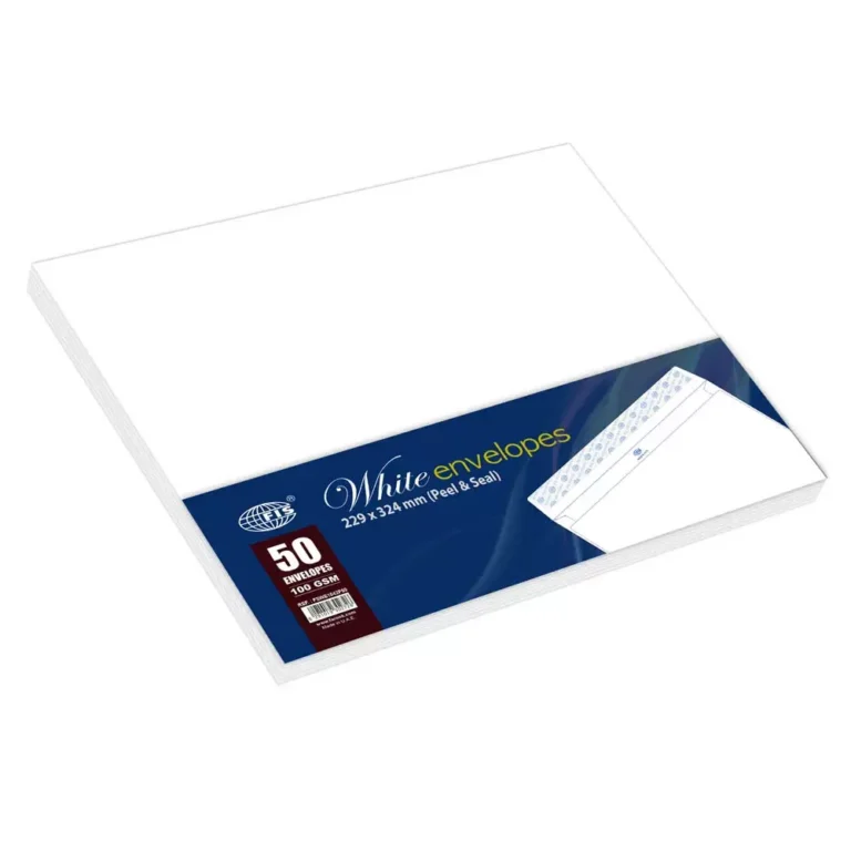 FIS FSWE1042P50 White C4 Envelopes, 229 × 324 mm, 100 gsm, Pack of 50