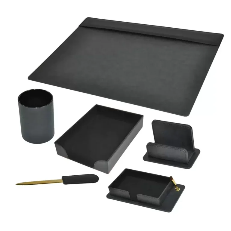 FIS FSDS181BK PU Desk Set, 6 Pieces, Black