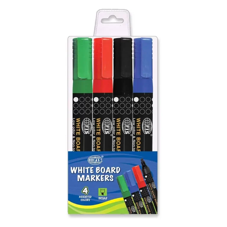 FIS FSMKWB04-4 Whiteboard Markers, Broad, Assorted Colours, 4 pieces