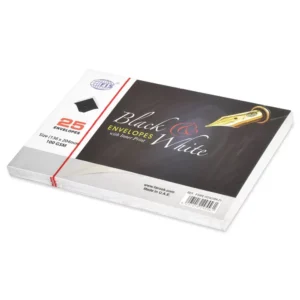 FIS Pack of 25 FIS White Envelopes, 100 GSM, Glued, Size 136 X 204mm with Black Inner Print