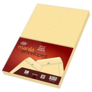 FIS Manila Envelopes, Glued Ribbed, Pack of 50 Pcs. 9 x 6 inch, 90 GSM – FSME9032GR50