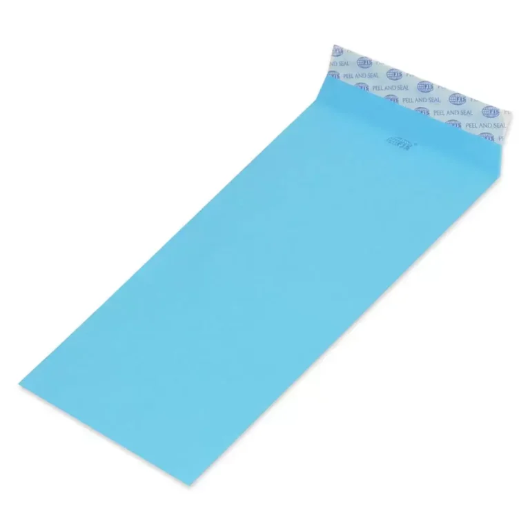 FIS Pack of 50 Neon Color Envelopes, 80 GSM, Peel and Seal, Size 9 X 4 Inch, Color Blue