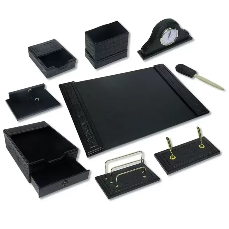 FIS FSDSW650 PU Desk Set, 9 Pieces, Black