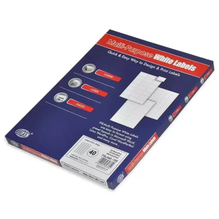 FIS FSLA40-100 A4 White Laser Labels, 52.5 × 29.7 mm, 40/Sheet, 100 Sheets