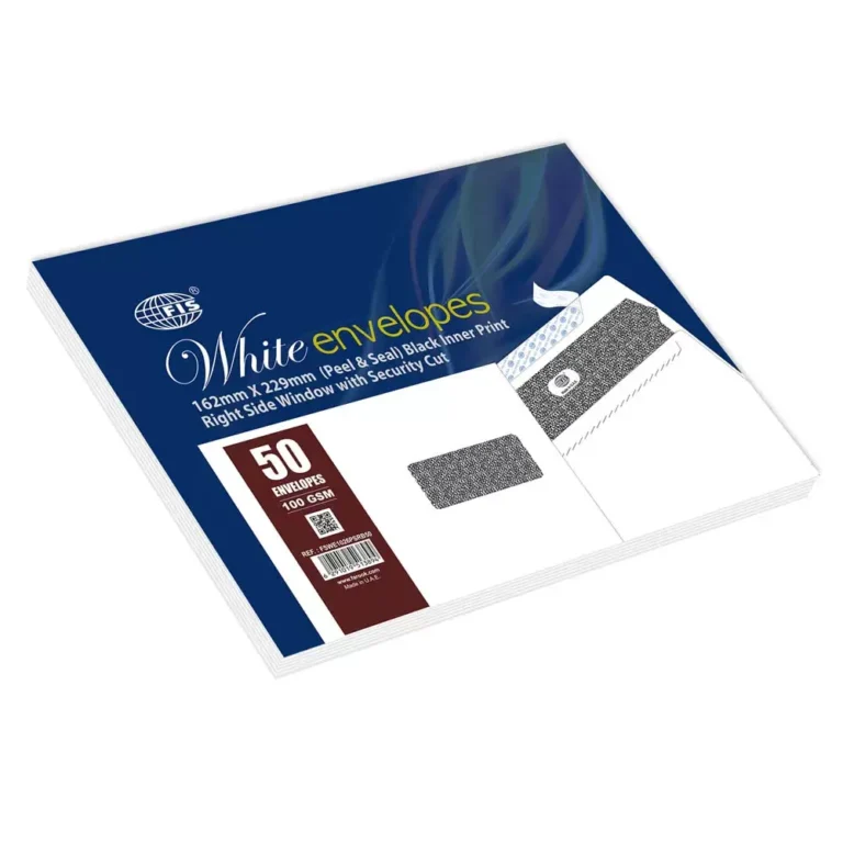 FIS FSWE1026PSRB50 White C5 Envelopes, 162 × 229 mm, Right Window, 100 gsm, Pack of 50
