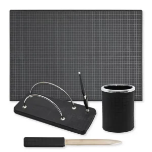 4 Pieces Desk Sets (Desk Blotter, Envelope Holder with Pen, Letter Opener, Pen Holder) Colour Black – UADS10011EGQ