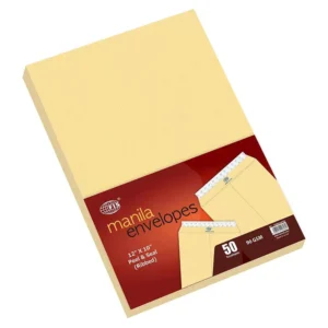 FIS Manila Envelopes Peel & Seal, Ribbed, Pack of 50 Pcs. 12 x 10 Inch, 90 GSM – FSME9034PR50