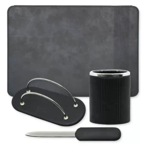 4 Pieces Desk Sets (Desk Blotter, Envelope Holder, Pen Holder, Letter Opener) Colour Team Black – UADS1831TE14