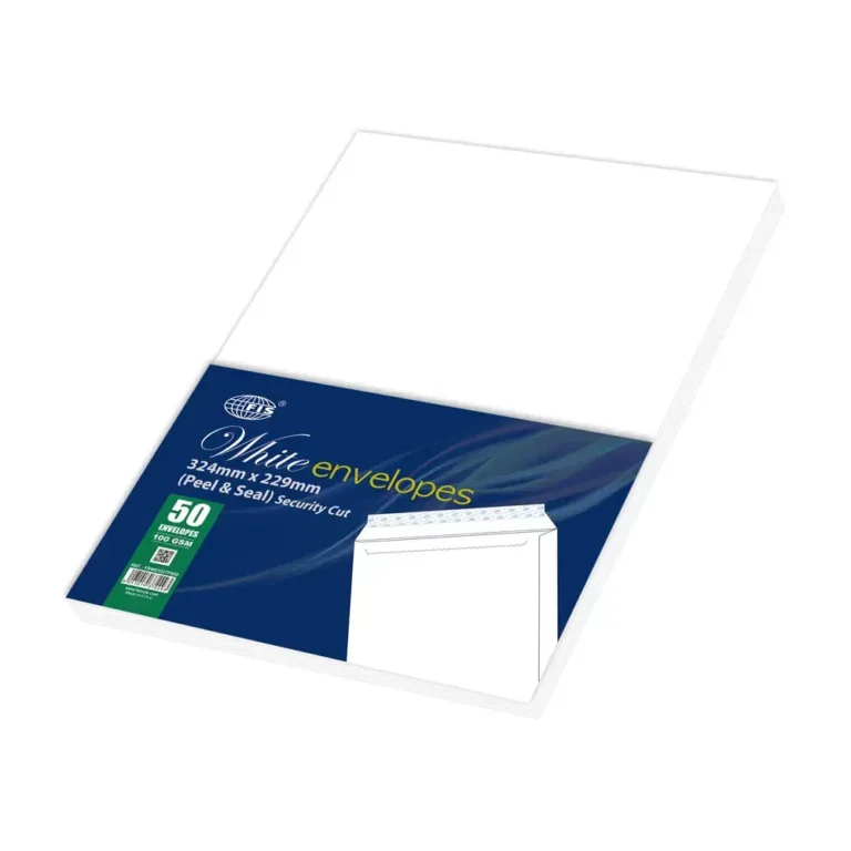 FIS FSWE1027P50 White C4 Envelopes, 324 × 229 mm, 100 gsm, Pack of 50