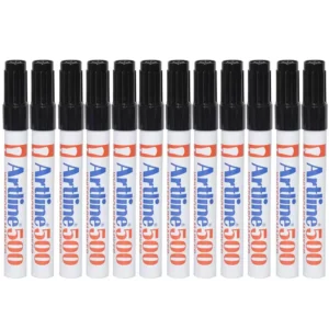 Artline 500 Whiteboard Markers 2.0mm, Pack of 12 Pcs, Black Color, Acrylic Fibre Tip, Bullet Style – ARMK500BK