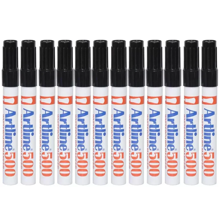 Artline 500 Whiteboard Markers 2.0mm, Pack of 12 Pcs, Black Color, Acrylic Fibre Tip, Bullet Style – ARMK500BK