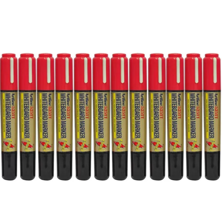 Artline 525T 2in1 Whiteboard Markers 2.0mm-5.0mm, Pack of 12 Pcs, Red/Black Colors, Polyester Fibre Tip – ARMK525TREBK