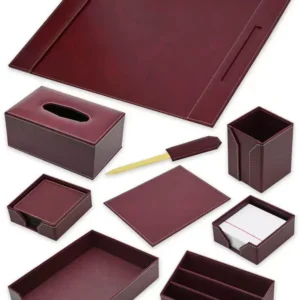 FIS FSDSEXB221MR Bonded Leather Desk Set, 9 Pieces, Maroon