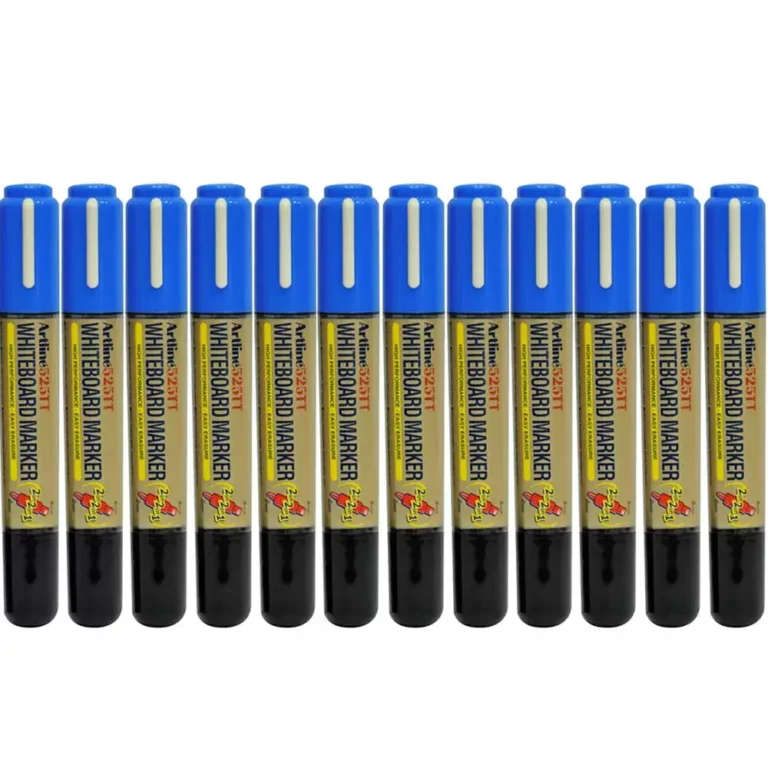 Artline 525T 2in1 Whiteboard Markers 2.0mm-5.0mm, Pack of 12 Pcs, Blue/Black Colors, Polyester Fibre Tip – ARMK525TBLBK