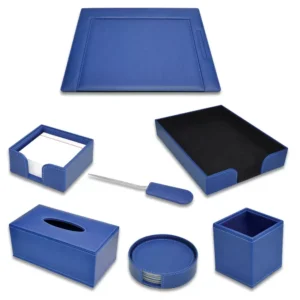 Executive Desk Set Italian PU Blue Color – Set of 7 Pieces