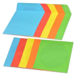 FIS Pack of 50 Color Envelopes, 80 GSM, Glued, 125 X 125mm, With Window, Color Assorted 5 Bright Colors