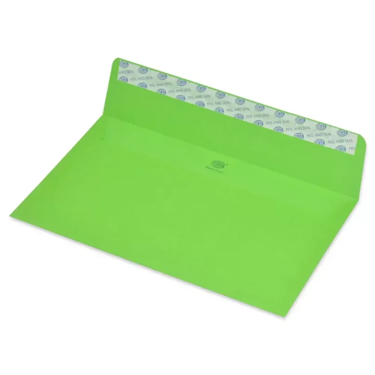 FIS Pack of 50 Neon Color Envelopes, 80 GSM, Peel and Seal, Size 110 X 220mm, Color Green