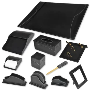 11-Piece FIS Executive Desk Set Italian PU, Black – FSDS183BK