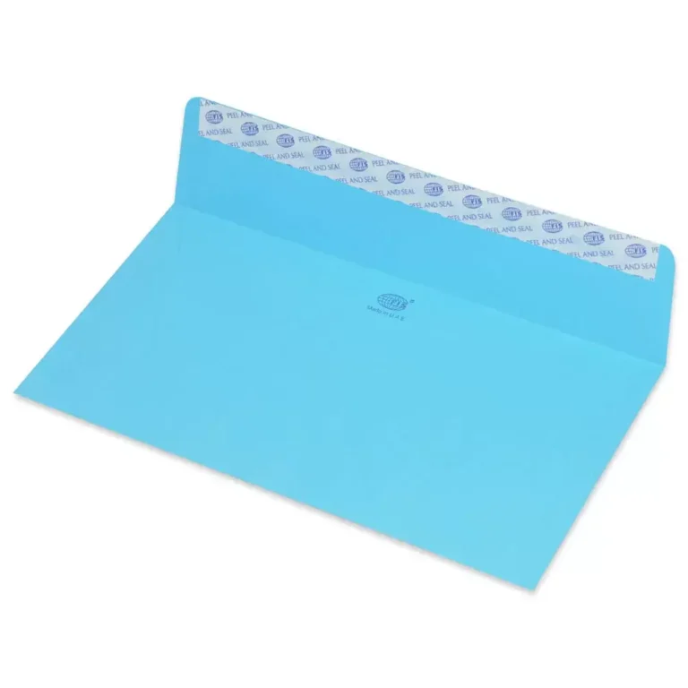 FIS Pack of 50 Neon Color Envelopes, 80 GSM, Peel and Seal, Size 110 X 220mm, Color Blue