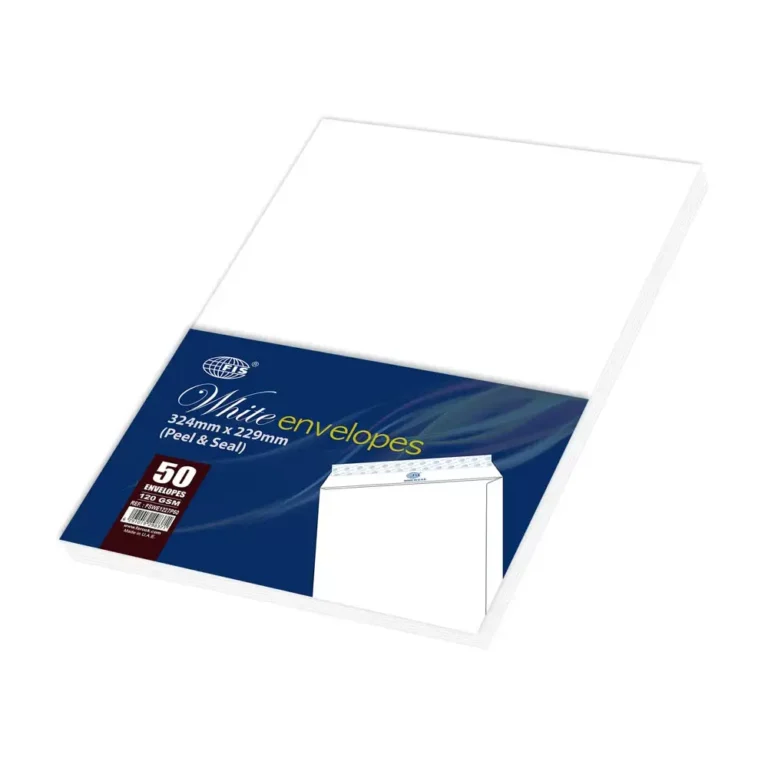 FIS FSWE1227PS50 White C4 Envelopes, 324 × 229 mm, 120 gsm, Pack of 50