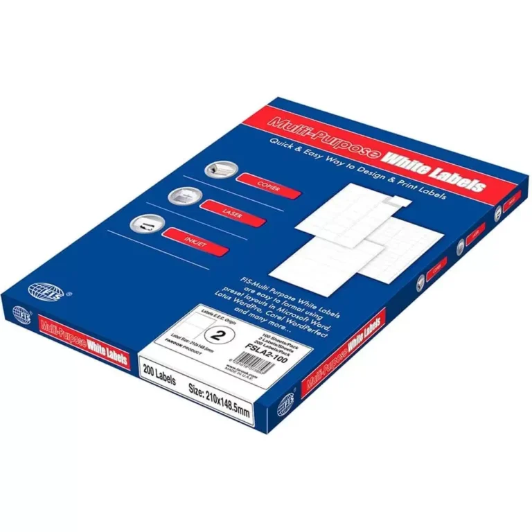 FIS FSLA2-2-100 A4 White Laser Labels, 199.6 × 143.5 mm, 2/Sheet, 100 Sheets