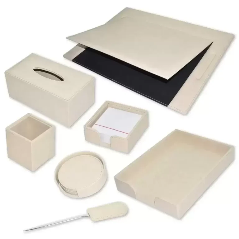 FIS FSDS171CR PU Desk Set, 7 Pieces, Cream