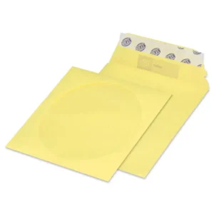 FIS Pack of 25 Color Envelopes, 80 GSM, Peel & Seal, 125 X 125mm, Window Security Cut, Color:Yellow